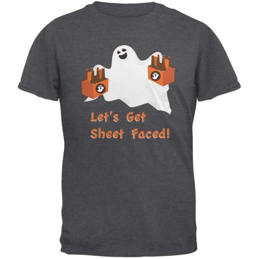 Halloween Ghost Sheet Faced Dark Heather Adult T-Shirt