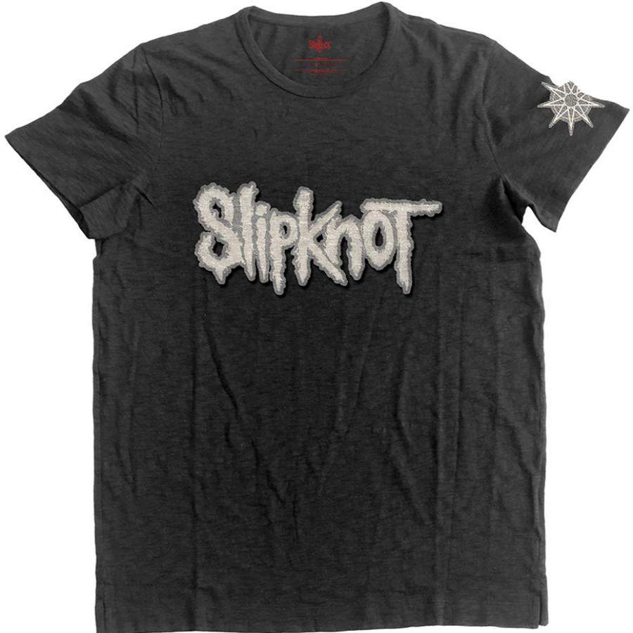 Slipknot – Logo and Star with Applique Motif – Black Slab Cotton t-shirt