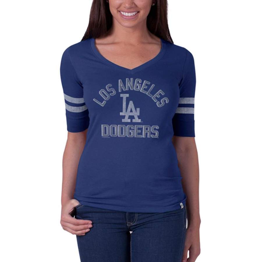 Los Angeles Dodgers – Flanker Logo Half Sleeve Juniors V-Neck T-Shirt