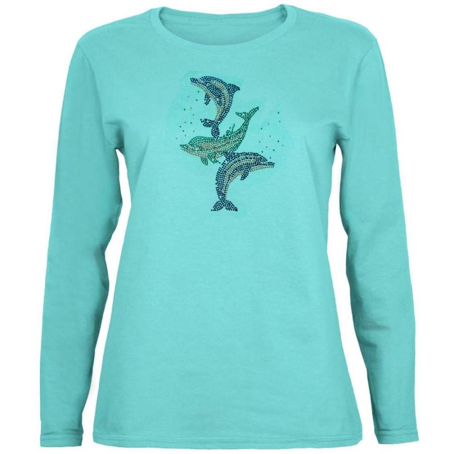 Dolphins Rhinestone Juniors Long Sleeve T-Shirt