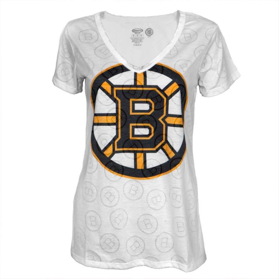 Boston Bruins – Large Logo Juniors Burnout V-Neck T-Shirt