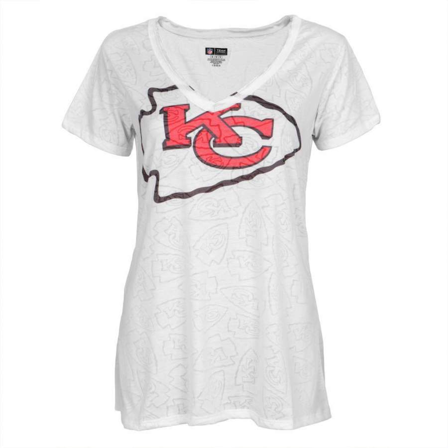 Kansas City Chiefs – Large Logo Juniors Burnout V-Neck T-Shirt