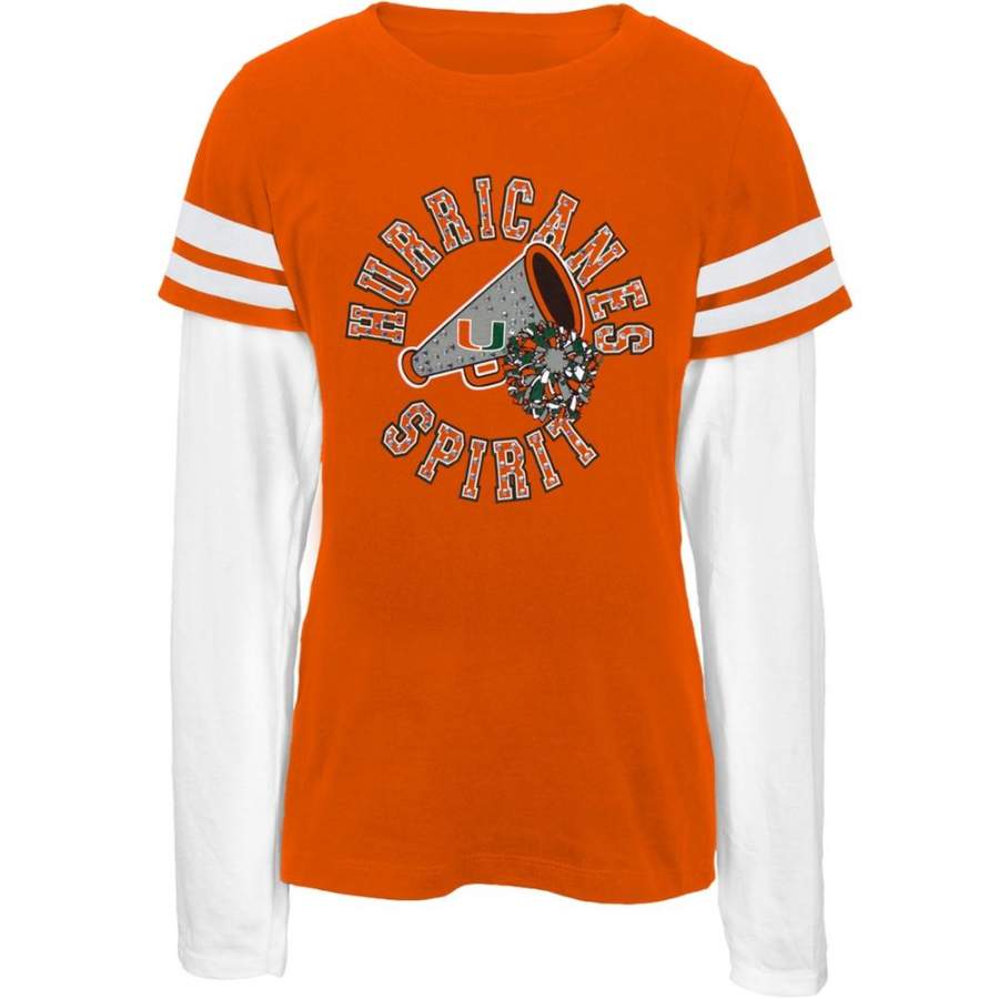 Miami – Spirit Game Day Stripes Girls Youth 2fer Long Sleeve T-Shirt