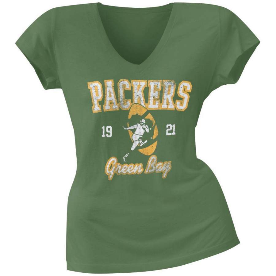 Green Bay Packers – Flanker Logo Premium Juniors V-Neck T-Shirt