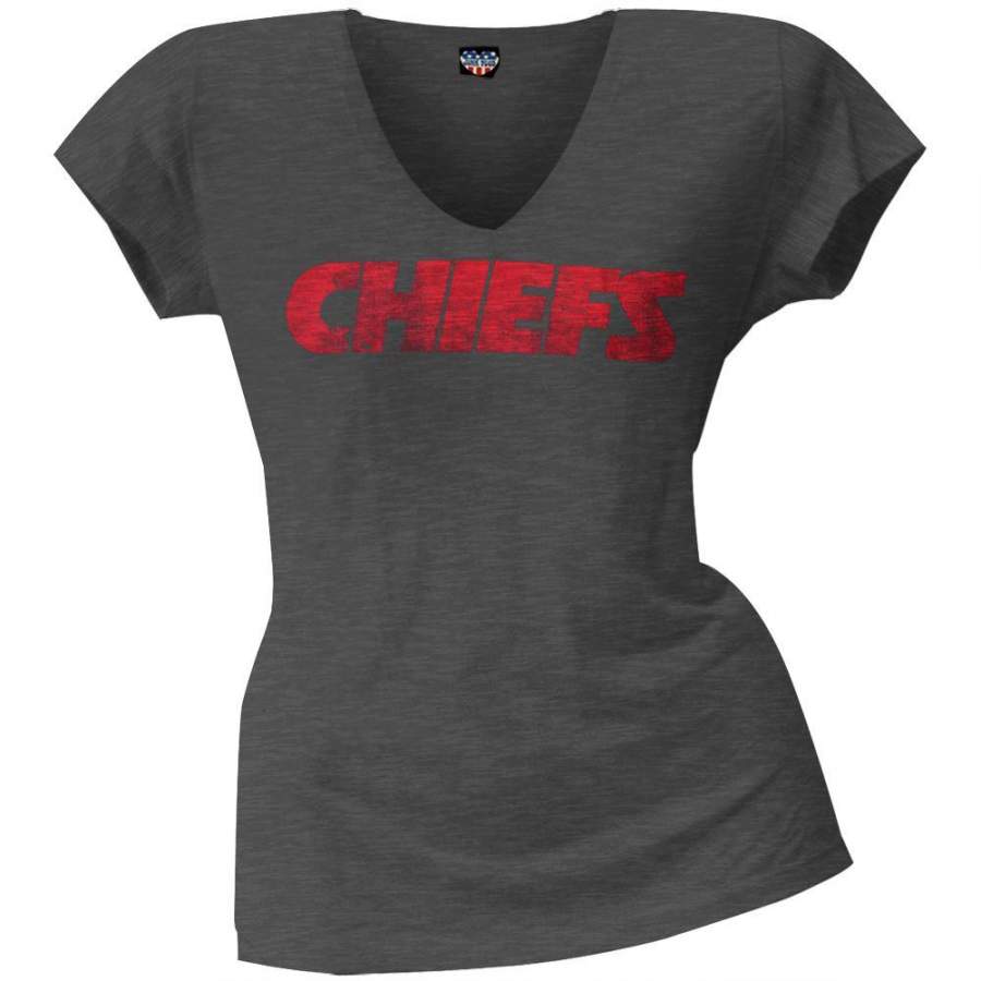 Kansas City Chiefs – Scrum Logo Juniors Premium V-Neck T-Shirt