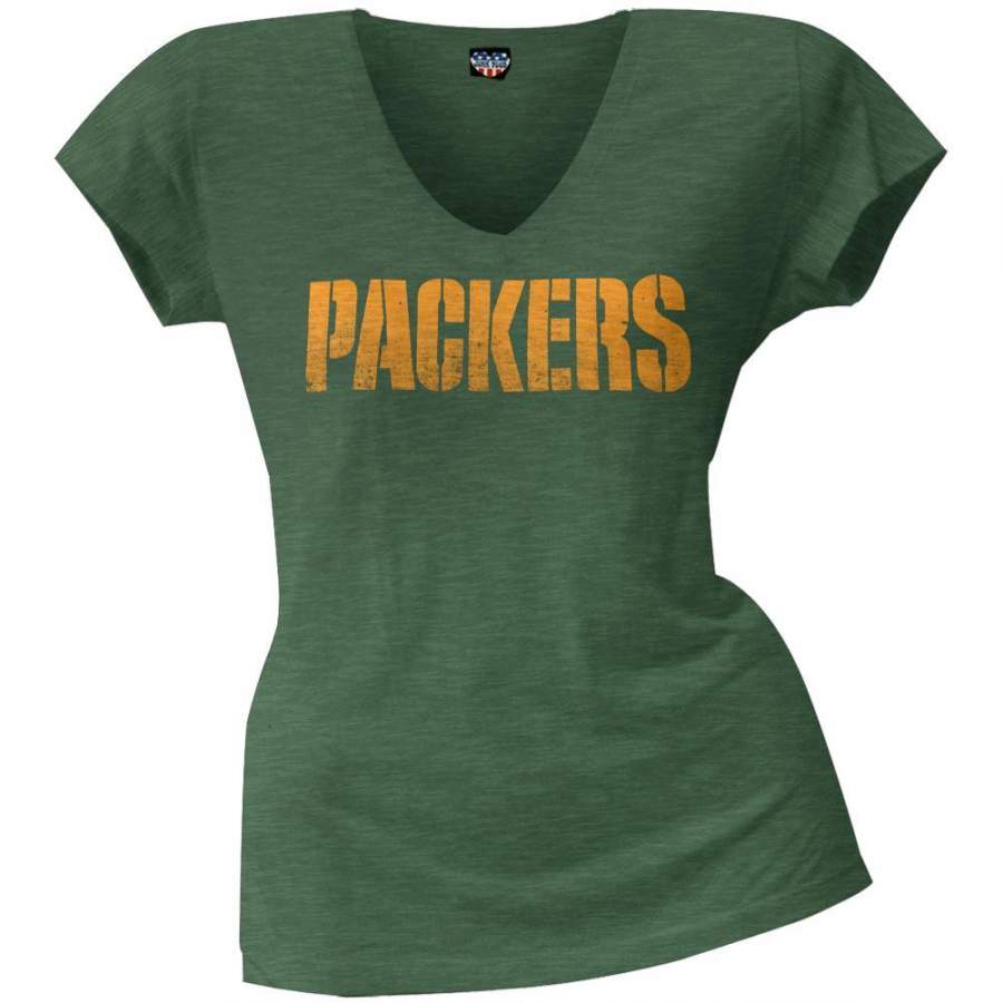 Green Bay Packers – Scrum Logo Juniors Premium V-Neck T-Shirt