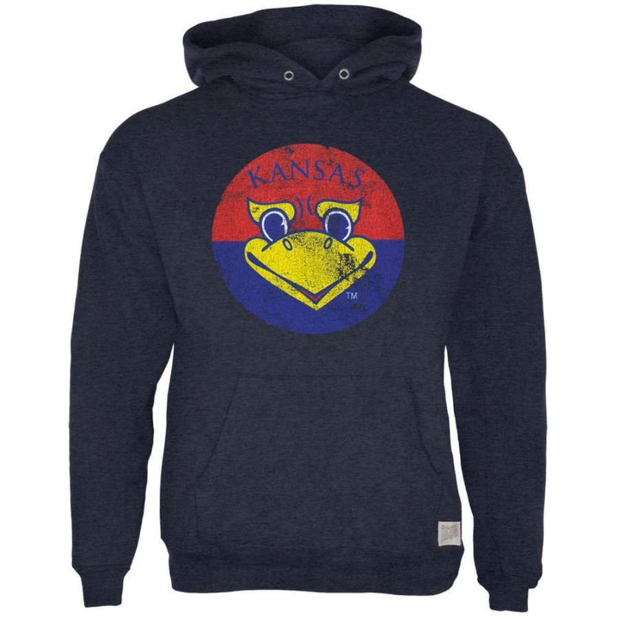 Kansas Jayhawks – Distressed Circle Bird Tri-Blend Adult Pullover Hoodie