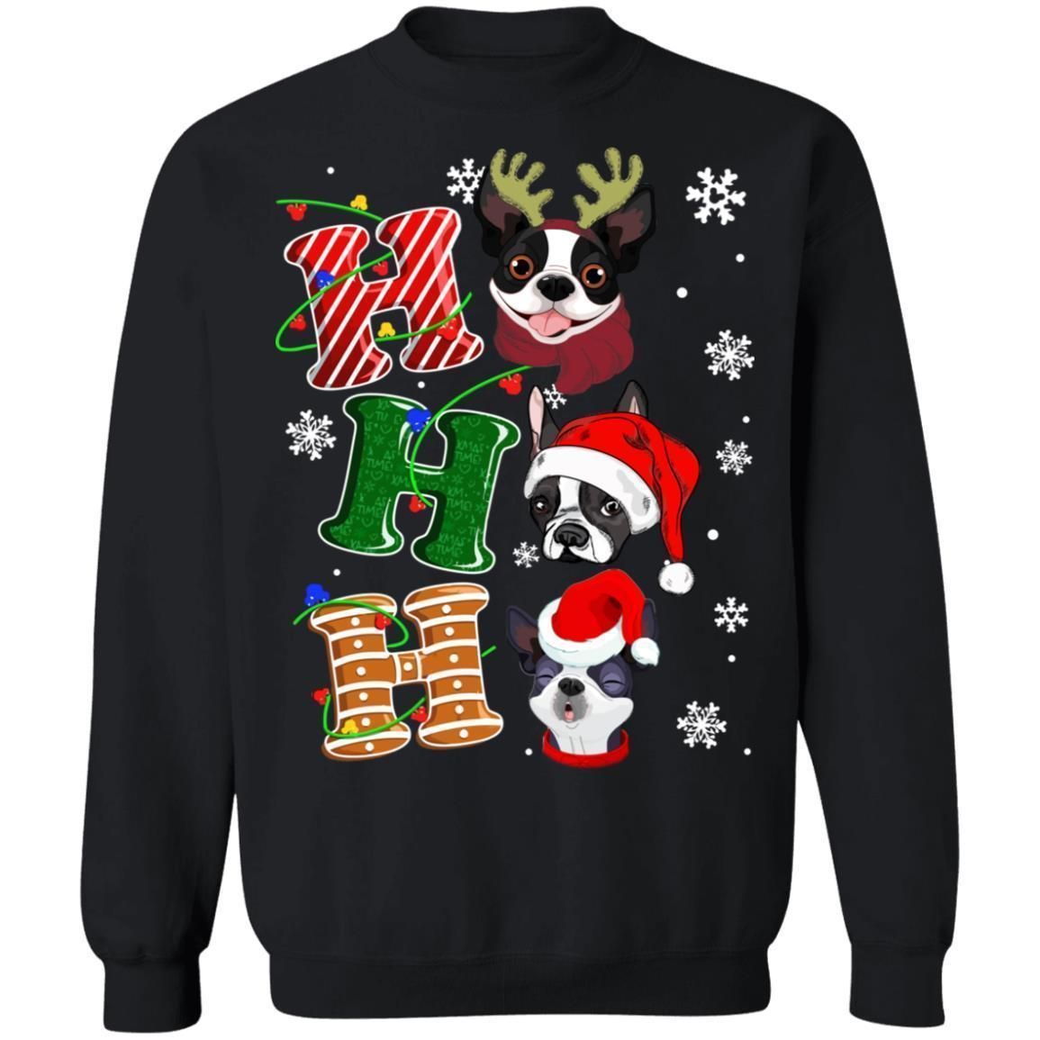 Christmas Dog Sweater Ho Ho Ho Boston Terrier Santa Sweatshirt Xmas