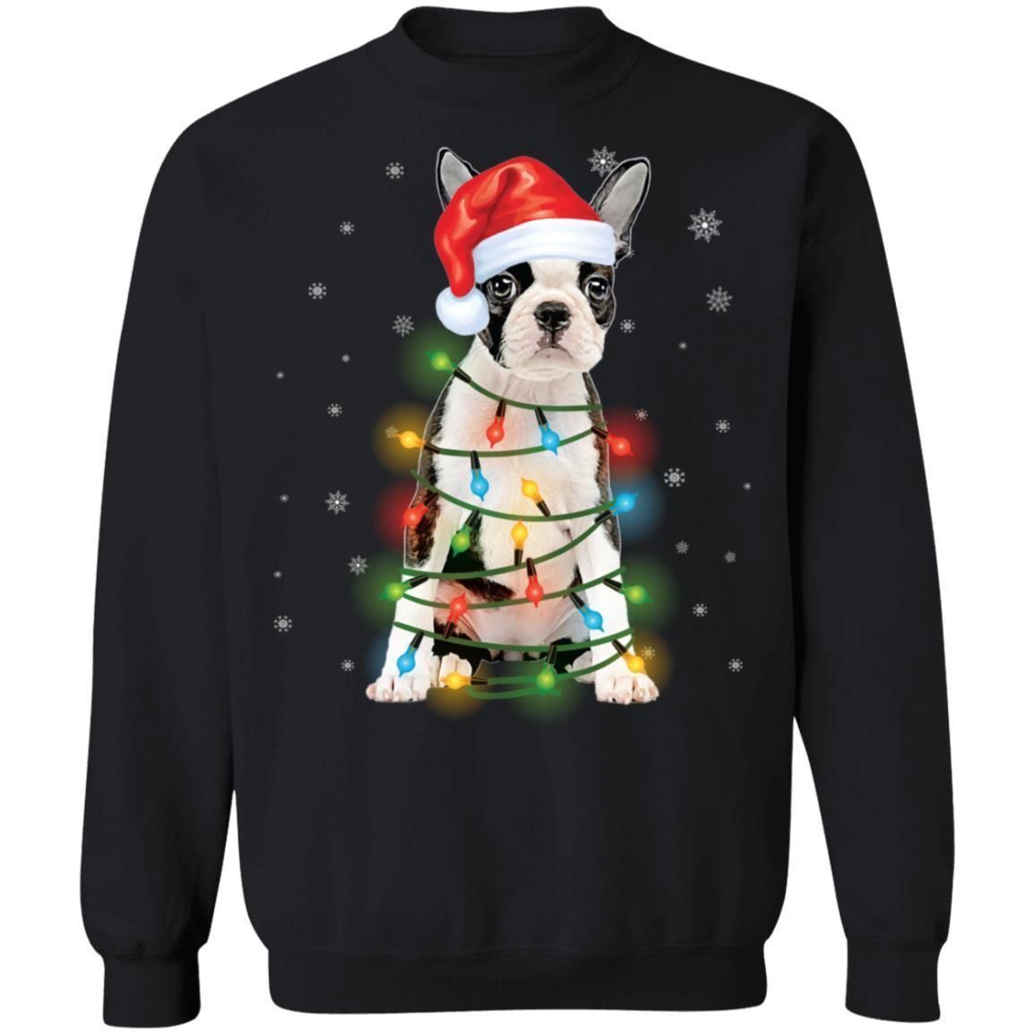 Boston Terrier Santa Hat Dog Christmas Sweater Xmas