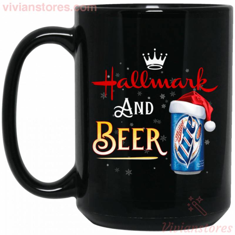 Christmas Mug Hallmark And Beer Miller Lite Black Mug Xmas Gift HA10