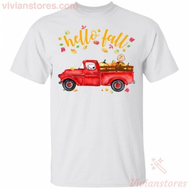 Hello Fall Snoopy Driving Red Truck T-shirt For Autumn Season VA09