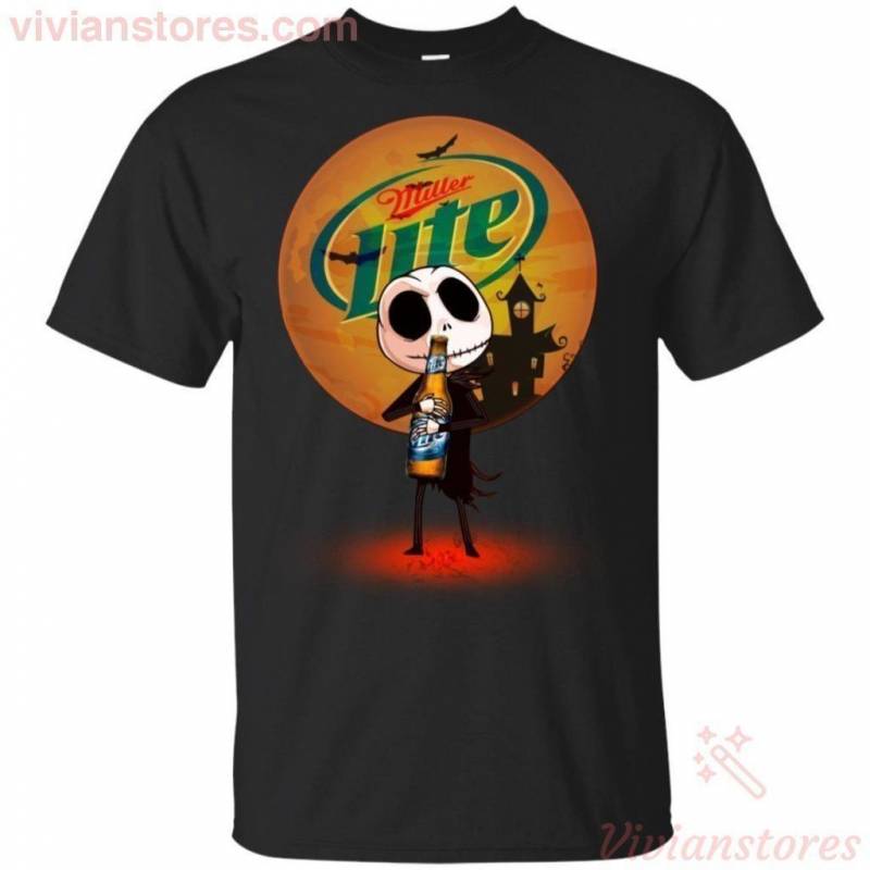 Jack Skellington Hold Miller Lite Beer T-Shirt Halloween Costume HA08