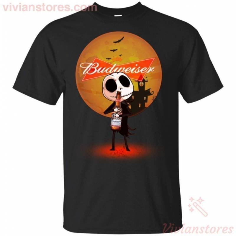 Jack Skellington Hold Budweiser Beer T-Shirt Halloween Costume HA08