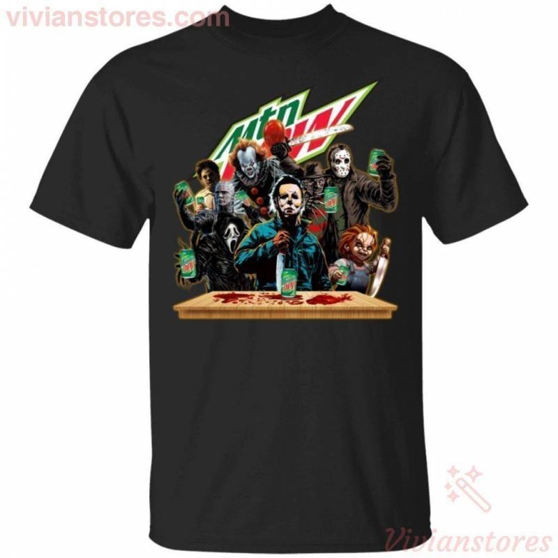 Horror Characters Drinking Mountain Dew T-shirt Funny Halloween Gift TT09