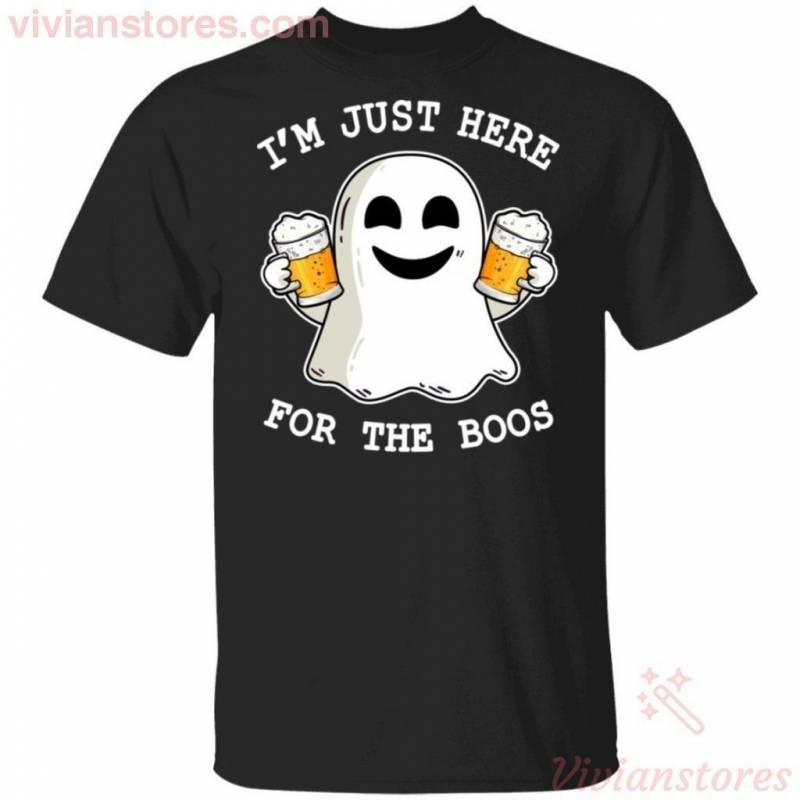 I’m Just Here For The Boos Funny Ghost Drinking Beer T-shirt Halloween Costume VA10