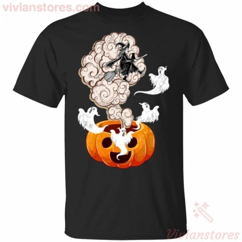 Ghosts And Witch Flying Out Of The Pumpkin T-shirt Halloween Costume PT09