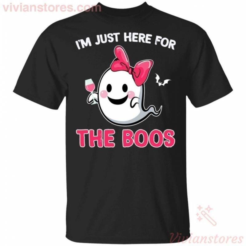 I’m Just Here For The Boos Ghost In Pink Ribbon T-shirt Halloween Costume PT09