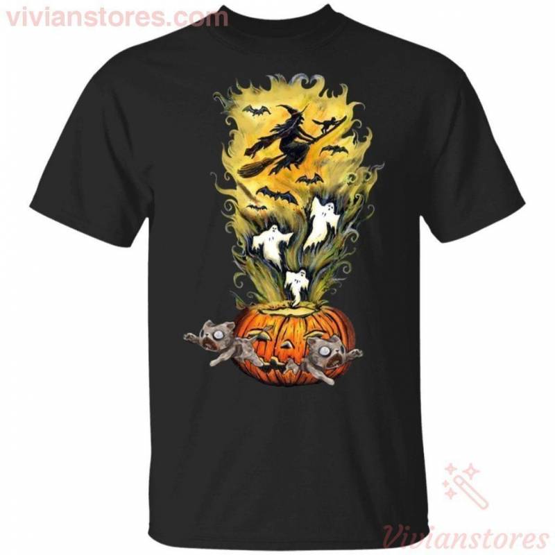 Ghosts Witch And Cats Get Out The Pumpkin T-shirt Halloween Costume PT09