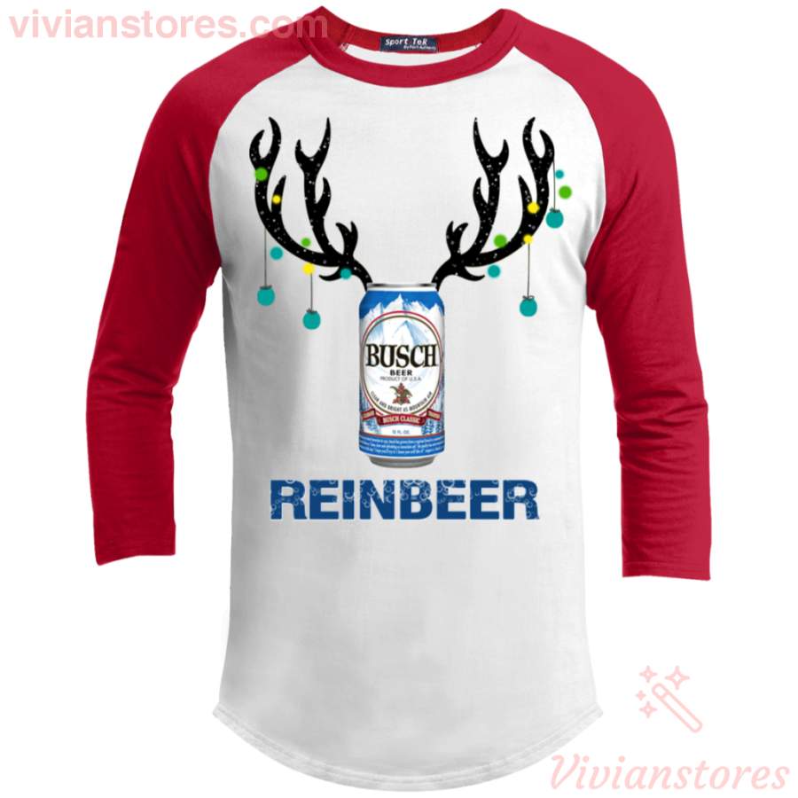 Busch Reinbeer Christmas Raglan Sleeve Shirt Funny Beer Reindeer Xmas Gift