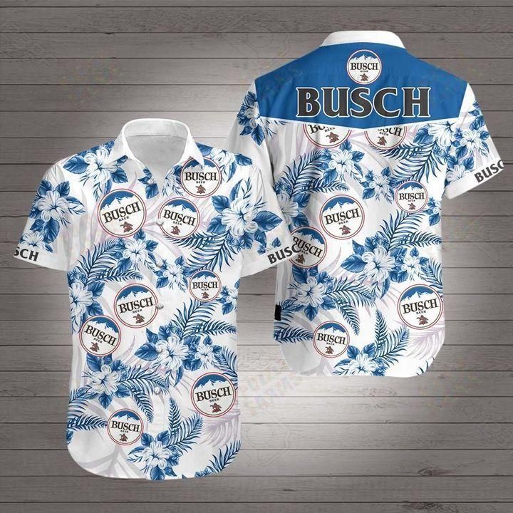 Busch Hawaiian Shirt White Men Women Beach Wear Short Sleeve Hawaii Shirt