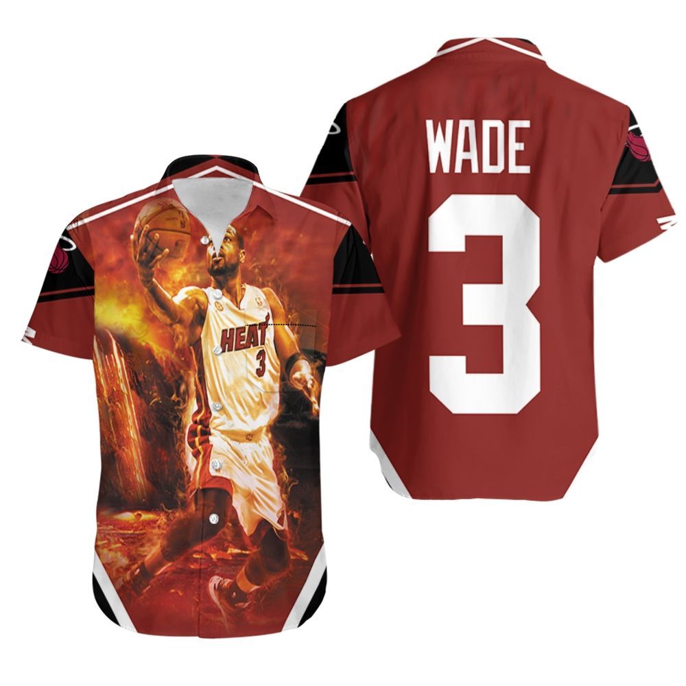 Dwyane Wade 3 Miami Heat Score Fire Background Legend For Fan Hawaiian Shirt