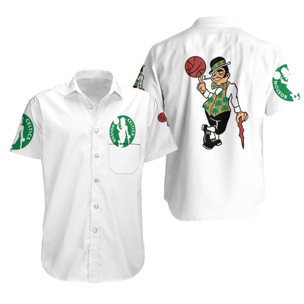 Boston Celtics Basketball Classic Mascot Logo Gift For Celtics Fans White Hawaiian Shirt