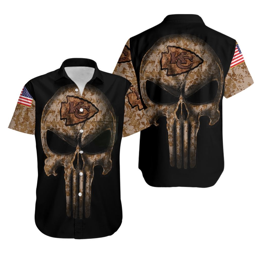 Camouflage Skull Kansas City Chiefs American Flag Hawaiian Shirt