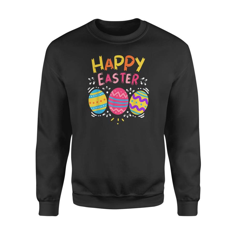 Happy Easter Day TShirt Colorful Dye Egg Hunting Cute – Standard Fleece Sweatshirt