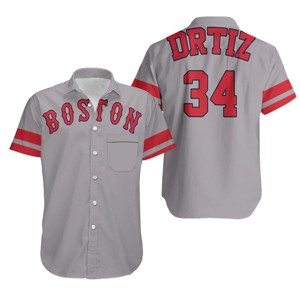 David Ortiz Boston Red Sox Player Gray 2019 Jersey Inspired Style Hawaiian Shirt