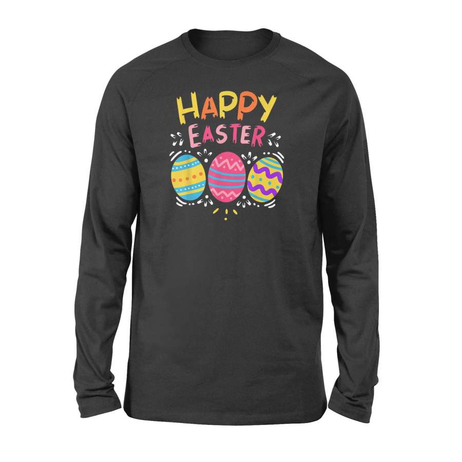 Happy Easter Day TShirt Colorful Dye Egg Hunting Cute – Standard Long Sleeve