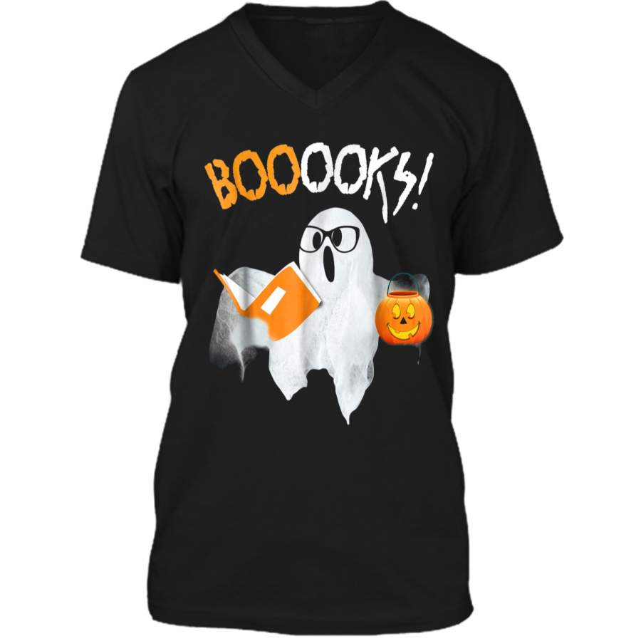 Ghost Reading Books – Funny Halloween Costume Gift Mens Printed V-Neck T