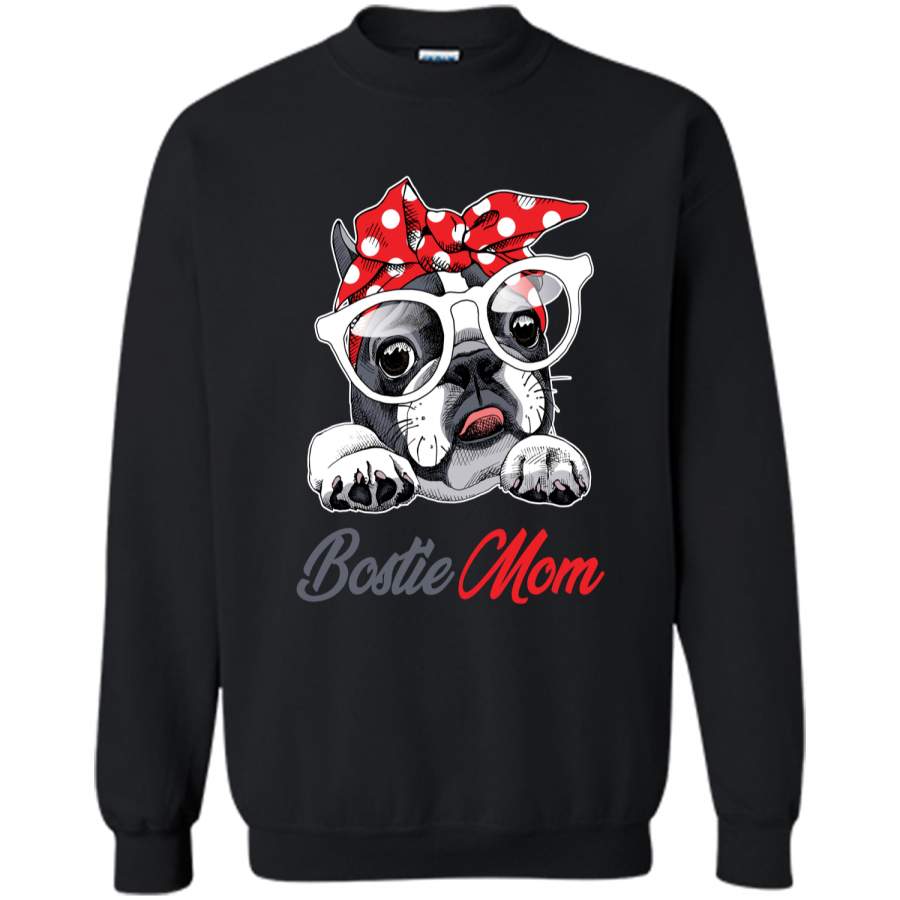 Bostie Mom T-Shirt Boston Terrier Gift For Women Printed Crewneck Pullover Sweatshirt 8 oz