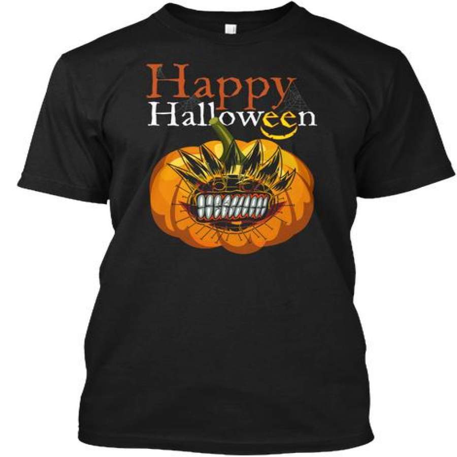 A SCARY GHOST PUMPKIN SAYS HAPPY HALLOWEEN – HALLOWEEN T SHIRT CUSTOM ULTRA COTTON