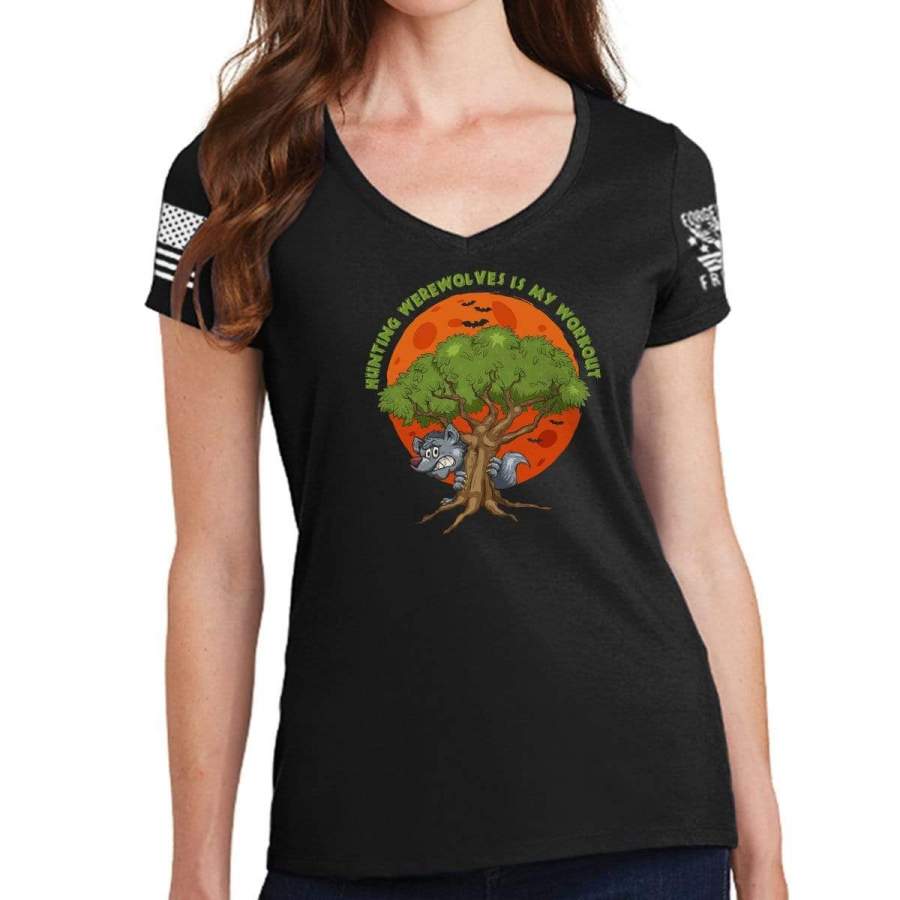 Ladies Hunting Werewolves Is My Workout V-Neck T-shirt