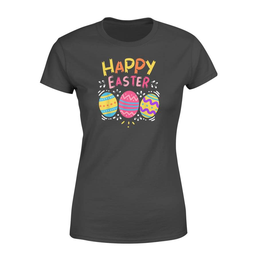 Happy Easter Day TShirt Colorful Dye Egg Hunting Cute – Standard Women’s T-shirt