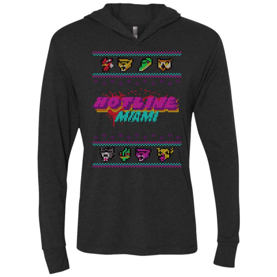 Christmas Sweater Hotline Miami Triblend Long Sleeve Hoodie Tee