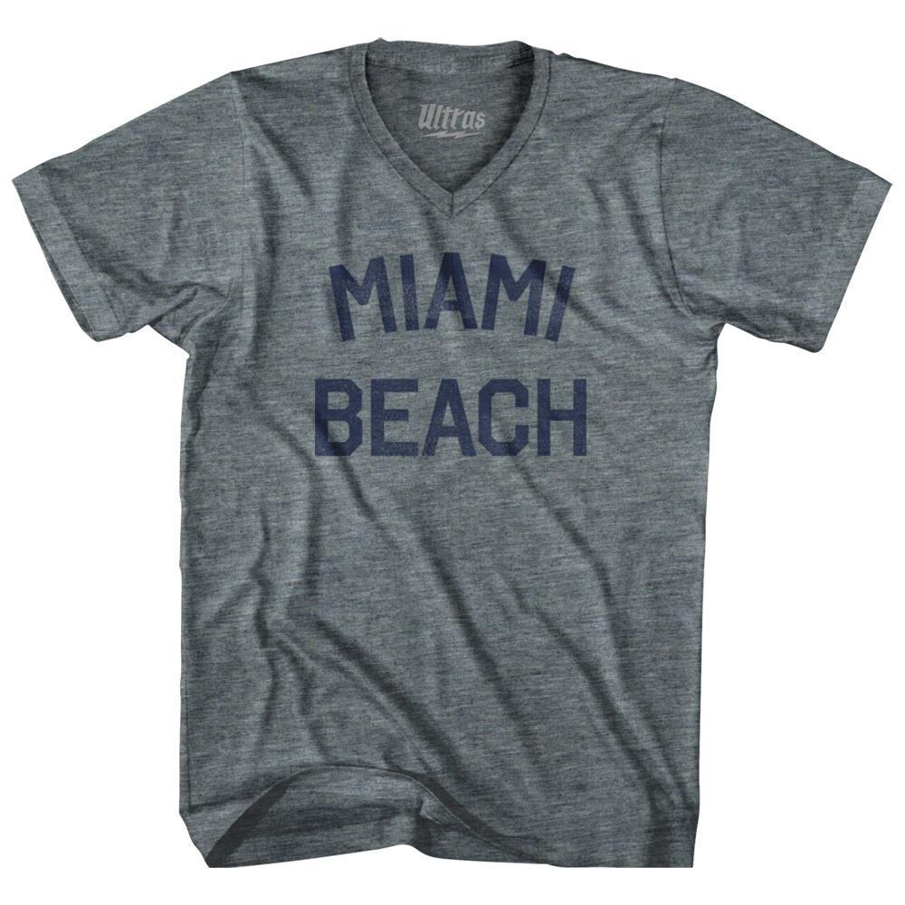 Florida Miami Beach Adult Tri-Blend V-neck Womens Junior Cut Vintage T-shirt