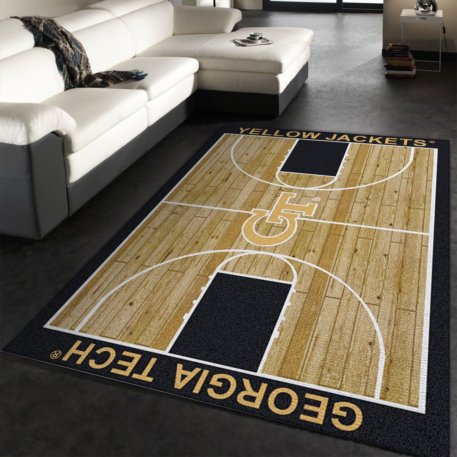 College Home Court Georgia Tech Basketball Team Logo Area Rug, Bedroom Rug, Christmas Gift US Decor