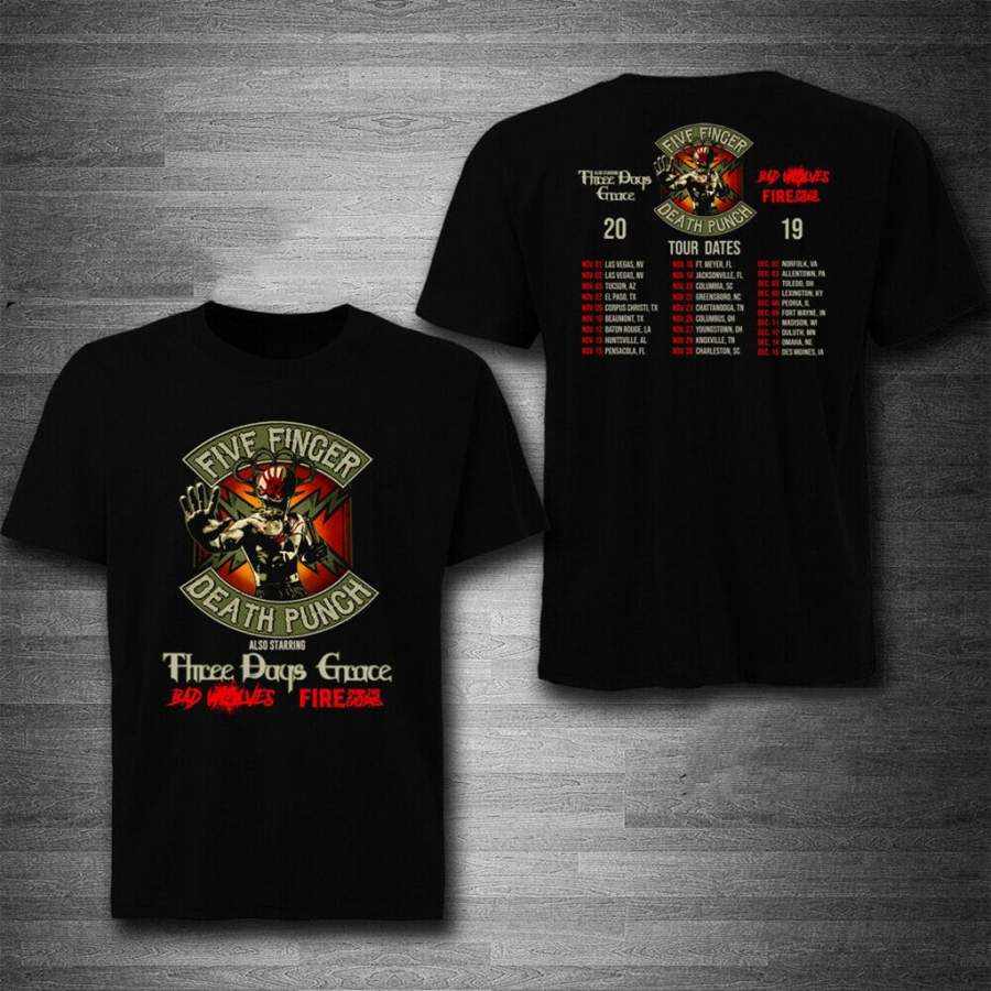 5Five Finger Death Punch with Three Days Grace Tour 2019 T-Shirt Tee exclusive