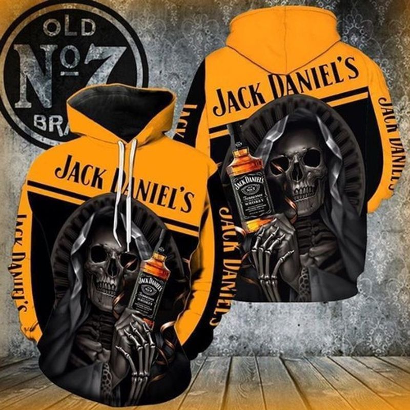 Death Skull Jack Daniels Old No 7 Tennessee Whiskey Full 3D Hoodie N98