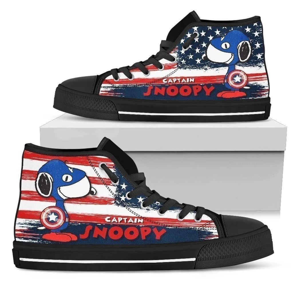 Captain Snoopy Sneakers High Top Shoes American Flag High Top Shoes VA95