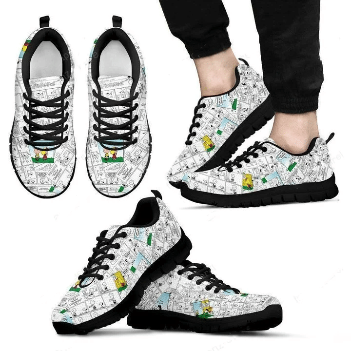 Charlie Brown Snoopy Print Sneakers, Women’s Sneakers, Handmade Crafted sneaker black Shoes birthday gift Fashion Fly Sneakers TL97