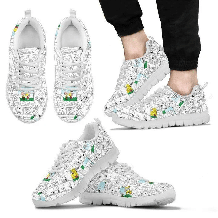 Charlie Brown Snoopy Print Sneakers, Women’s Sneakers, Handmade Crafted sneaker white Shoes birthday gift Fashion Fly Sneakers TL97