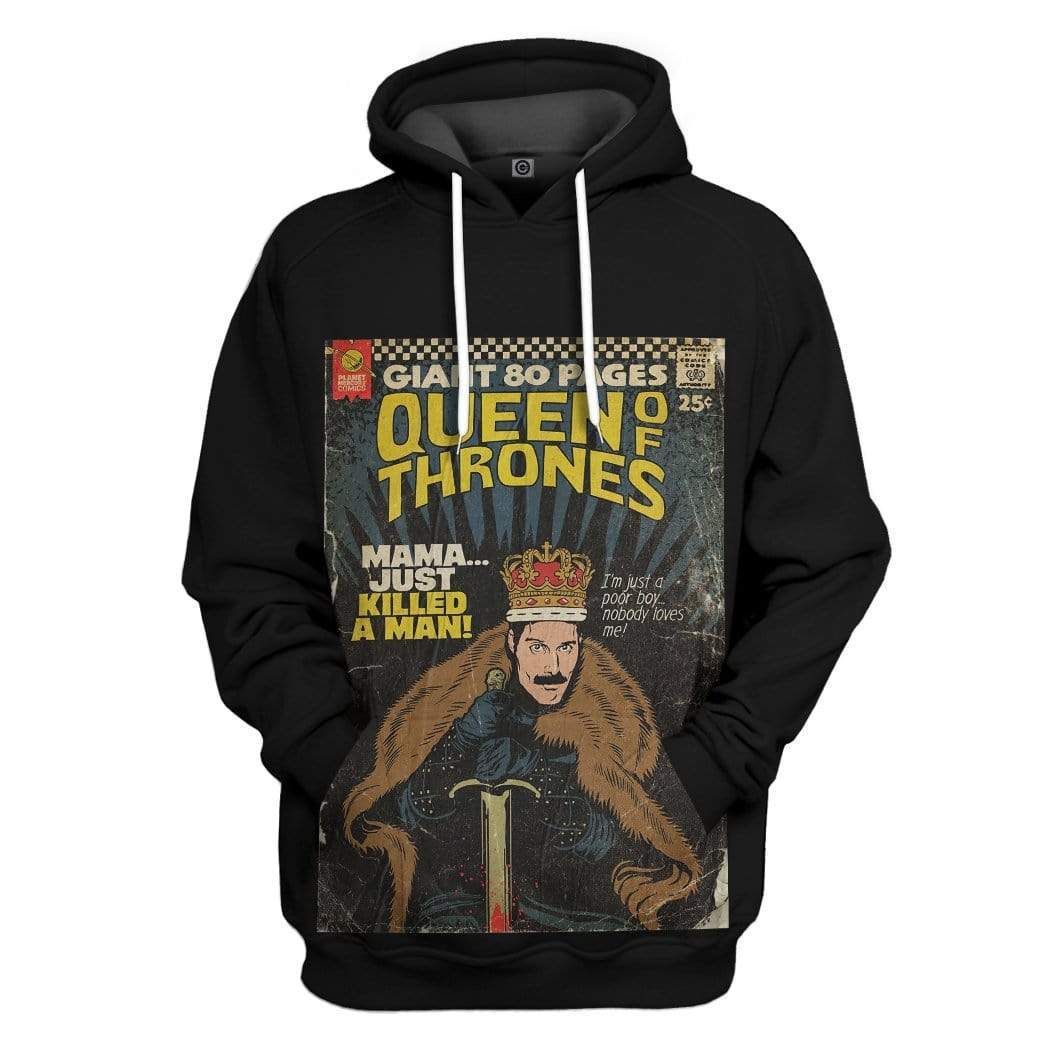 Gearhumans 3D Freddie Mercury Queen Of Thrones Vintage Comic Book Covers Custom Hoodie Apparel