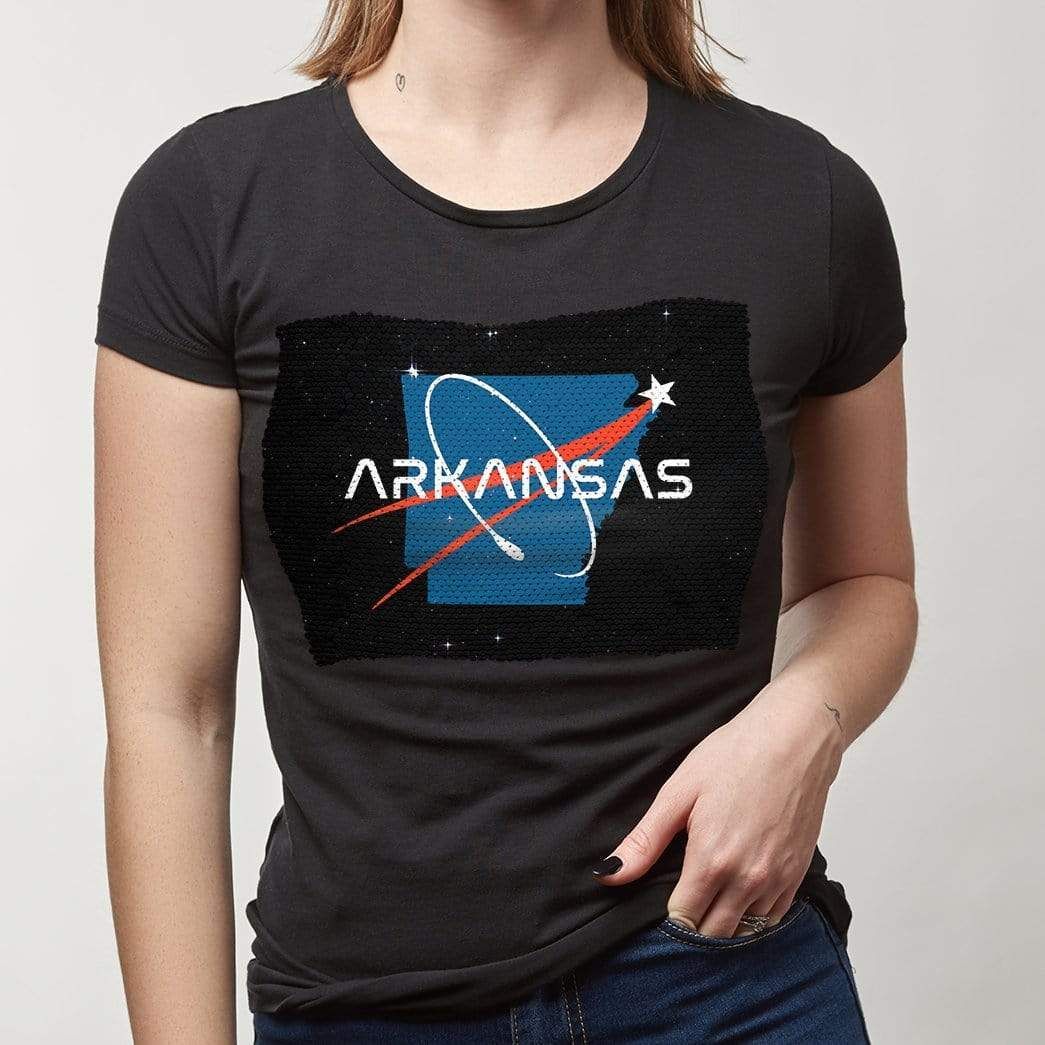 Gearhumans Sequin Print Women T-Shirt Usa Arkansas