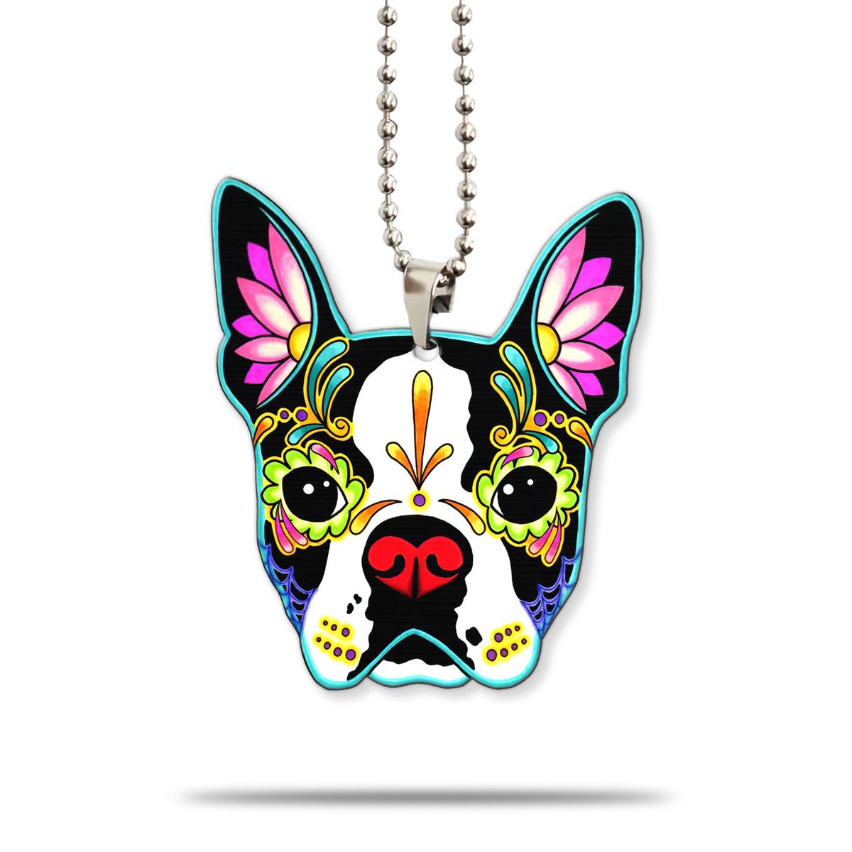 Gearhumans 3D Sugar Skull Boston Terrier Dog Custom Car Hanging