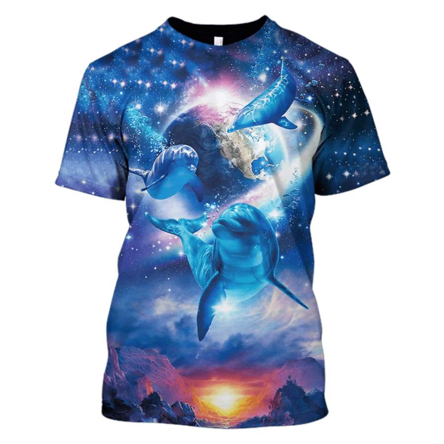 Dolphins in the space with planets Custom T-shirt – Hoodies Apparel