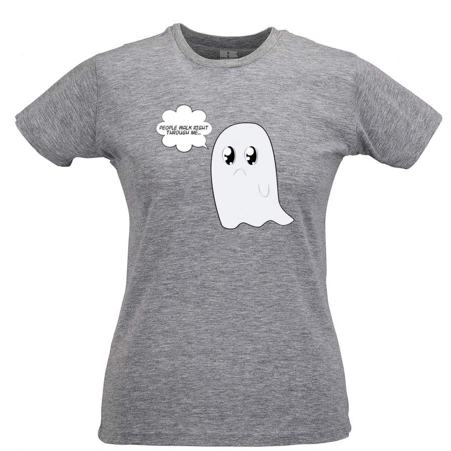 Cute Ghost Womens T Shirt People Walk Right Through Me Joke