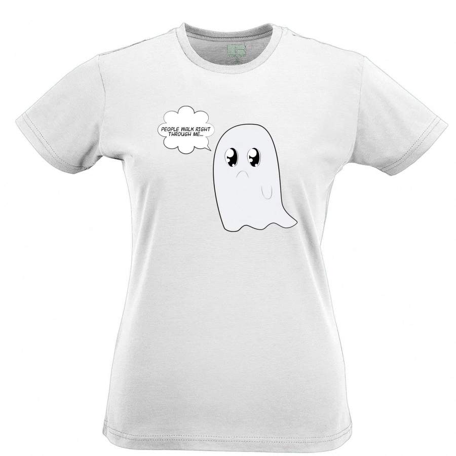 Cute Ghost Womens TShirt People Walk Right Through Me Joke