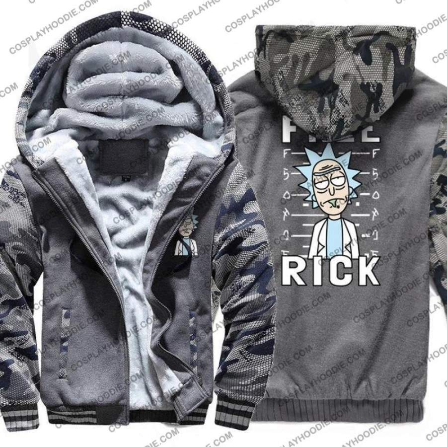 Free Rick And Morty Funny Print Camouflage Fleece Winter Hoodie Jacket